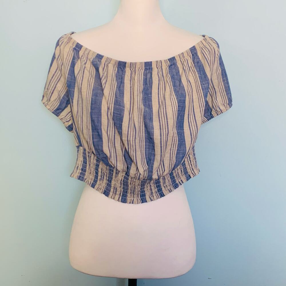 NWT Torrid Linen Blend Smocked Waist Off-Shoulder Crop Top Size 2 (2X, 18-20) - Picture 7 of 9
